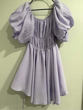 Altar'd State Lavender Puff-Sleeve Smocked Mini Dress